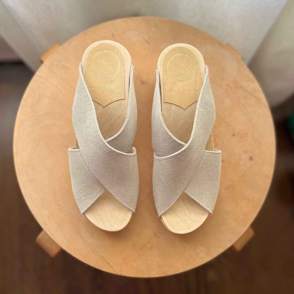 No. 6 Beige Suede Crossover Clog Mules size 35